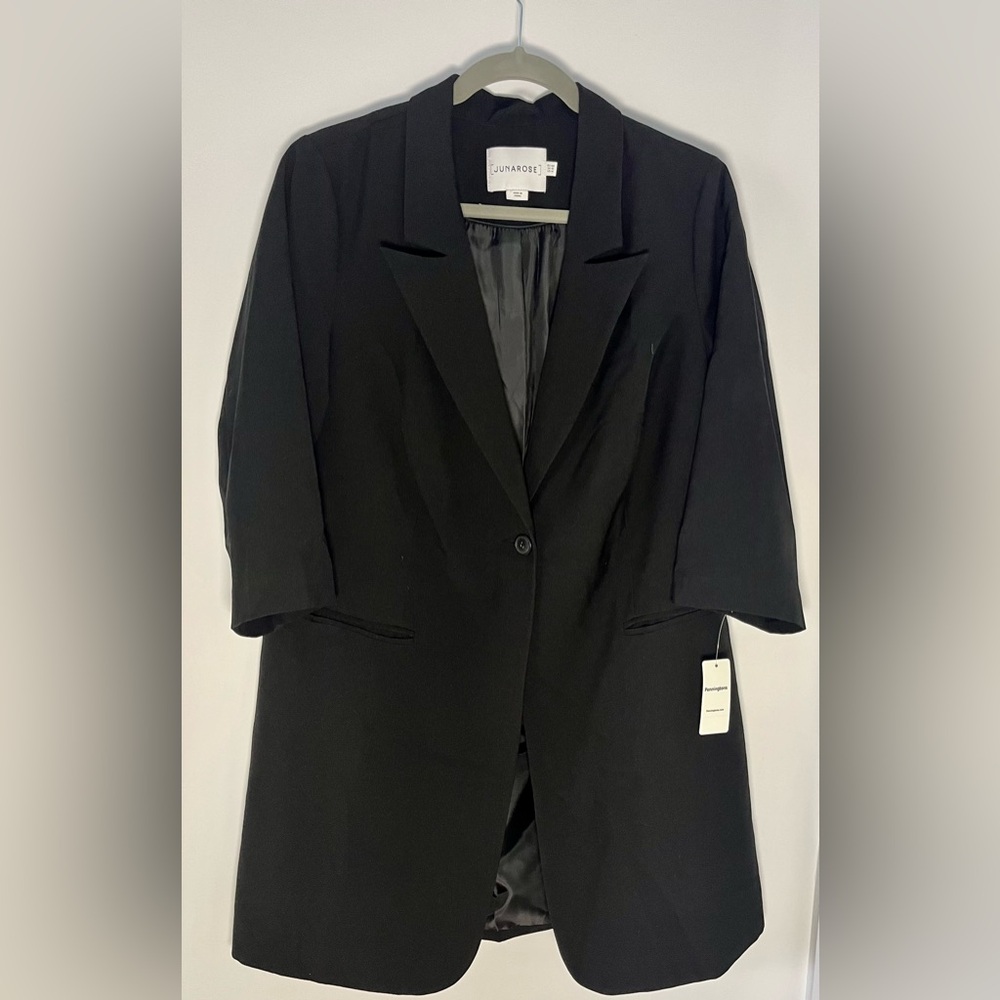 NWT US 14 Junarose Black 3/4 Sleeves Long Blazer